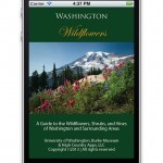 Red wildflowers and mount in the background appear on a handheld device