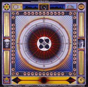 "The World Soul of Plotinus," by Paul Laffoley, 2001. Oil, acrylic, and vinyl lettering on canvas.