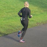 A woman running.