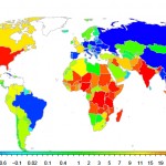 World map gives graphic representation of population changes by 2100.