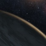 This artist's concept illustrates a planet orbiting a red dwarf star.