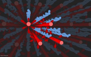 Illustration with red and blue cords of muscle filaments