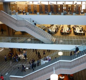 A three-story atrium is the centerpiece of the refurbished Odegaard Undergraduate Library.