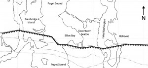 Map shows the path of the Seattle fault.
