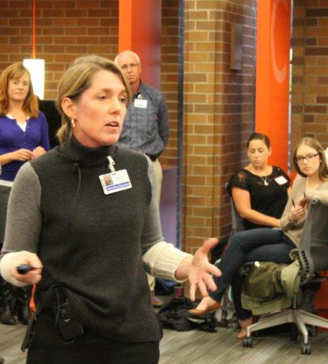 Karen McDonough, associate professor of medicine, sets the stage for the first Interprofessional Education sessions.
