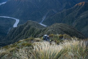 person on mountain ridge