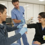 University of Washington medical students practice placing casts.