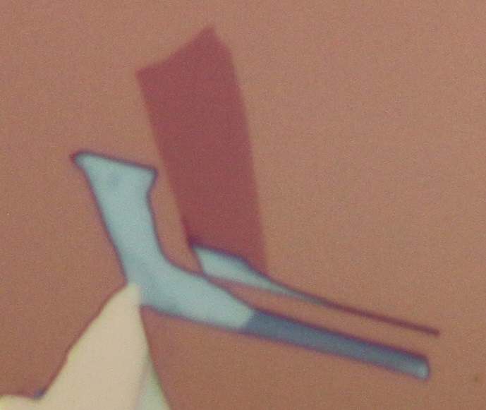 A close-up view of a single layer of atoms of the semiconductor material