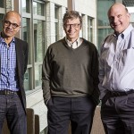 Steve Ballmer (right) with Bill Gates (center and Satya Nadella, Microsoft's three CEOs.