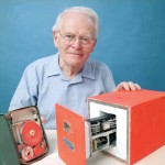 David Warren, with his prototype of a flight data recorder.
