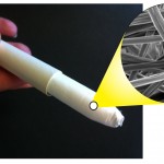The UW's dissolving fibers could be spun and placed within an applicator, similar to those used to insert a tampon. The inset image shows the quick-release fibers magnified 5,000 times.