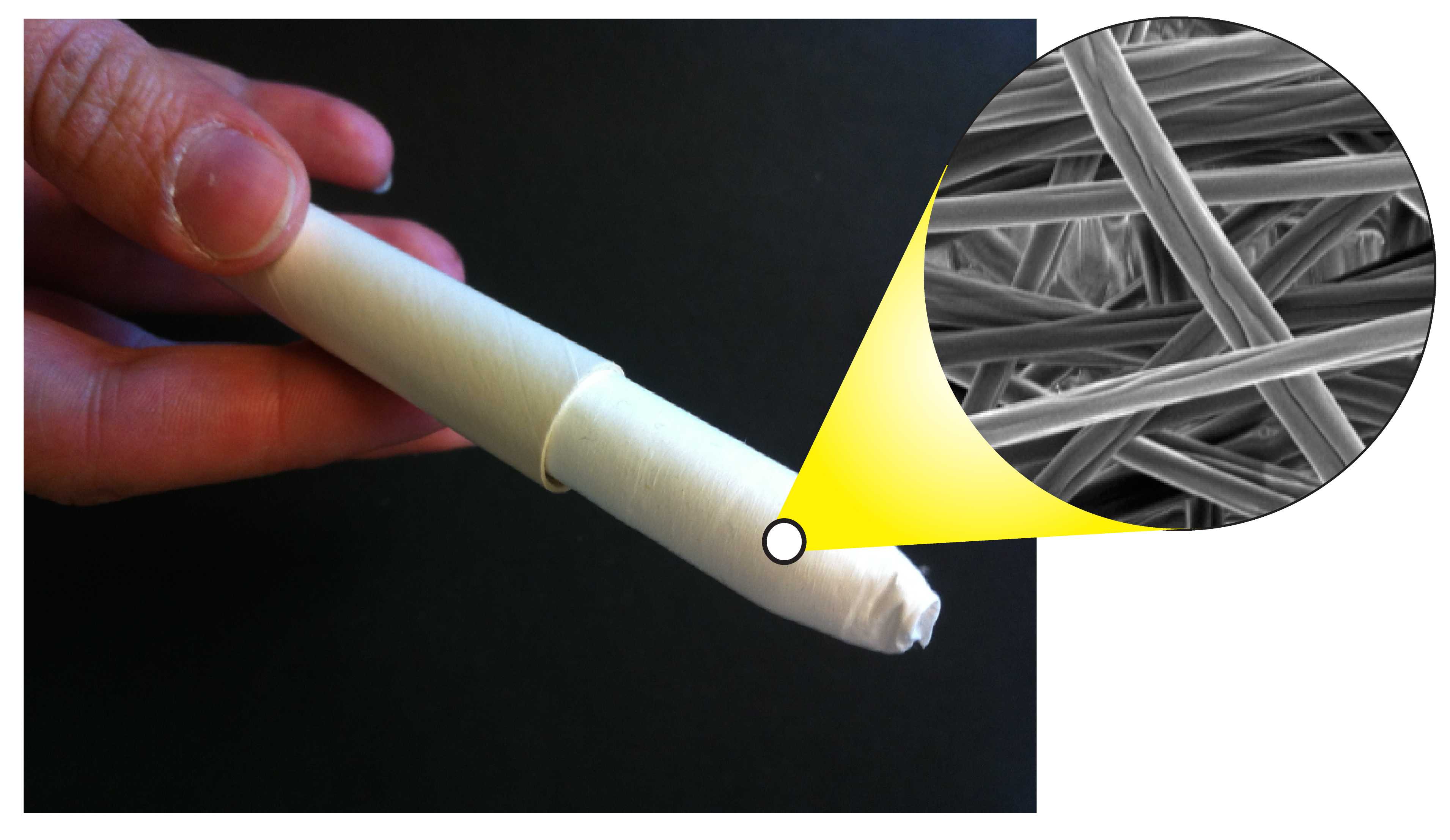 The UW's dissolving fibers could be spun and placed within an applicator, similar to those used to insert a tampon. The inset image shows the quick-release fibers magnified 5,000 times.