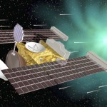 An artist's conception of the Stardust spacecraft meeting the comet Wild-2.