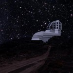 A photograph and a rendering mix of the Large Synoptic Survey Telescope.