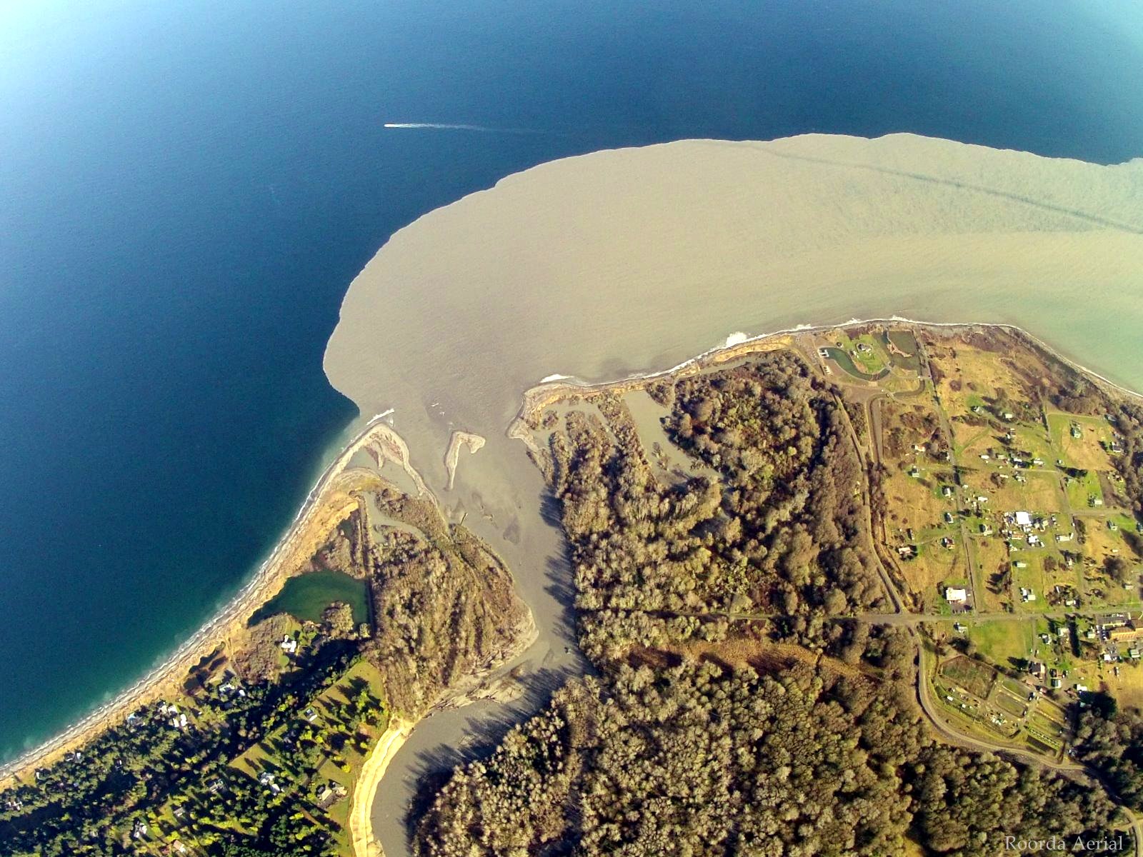 aerial photo of sediment plume