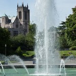 Drumheller Fountain and Gerberding Hall at UW.