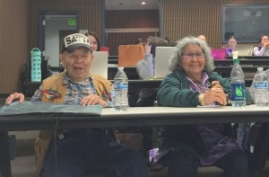 Elders Howard Luke, left, and Elizabeth Fleagle shared stories about their lives with an ungraduate health class.