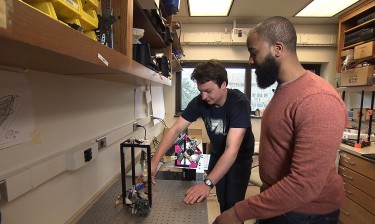 UW graduate student Brad Dickerson, right, with Thomas Mohren, a visiting graduate student from Delft University of Technology.
