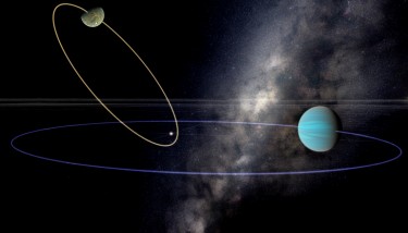 A "chaotic Earth" could exist in a planetary system in which a neighboring planet has "year" that is an integer multiple of another planet's "year," and if the orbital planes are not aligned. The affected planet's orbit can become very elongated and even flip all the way over, such that the two planets are revolving in opposite senses. These planets would have unpredictable climates, perhaps becoming inhospitable for millions of year at a time. Here, the potentially habitable planet is perturbed by a Neptune-mass planet on a three-year orbit and has an elongated orbit, which would make it relatively hot. As such it is mostly dry, but some seas remain, including one which contains the stellar glint, a feature astronomers will look for as it reveals the presence of surface liquids.