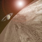 A view of Titan. Saturn's largest moon, with its ringed host in the background. New research from the University of Washington may solve a riddle of the direction of sand dunes on the moon's surface.