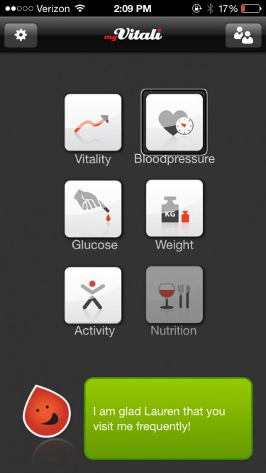 Screenshot of mHealth app with poorly labeled buttons