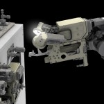 An artist's concept of a NASA robotic refueling mission. Shown here, cameras light the way as a tool from a robotic refueling mission approaches a satellite to cut wire, one of the steps to remotely accessing a satellite's triple-sealed fuel valve.