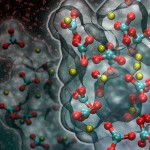Artist's rendition of calcium carbonate crystals.