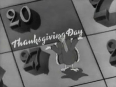 A screen shot from the 1942 film "Holiday Inn" -- even the turkey is confused about which day Thanksgiving is.