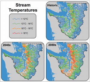 colored map of stream temperatures