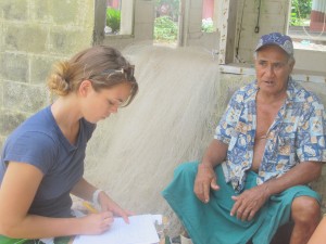 student interviewing fisherman