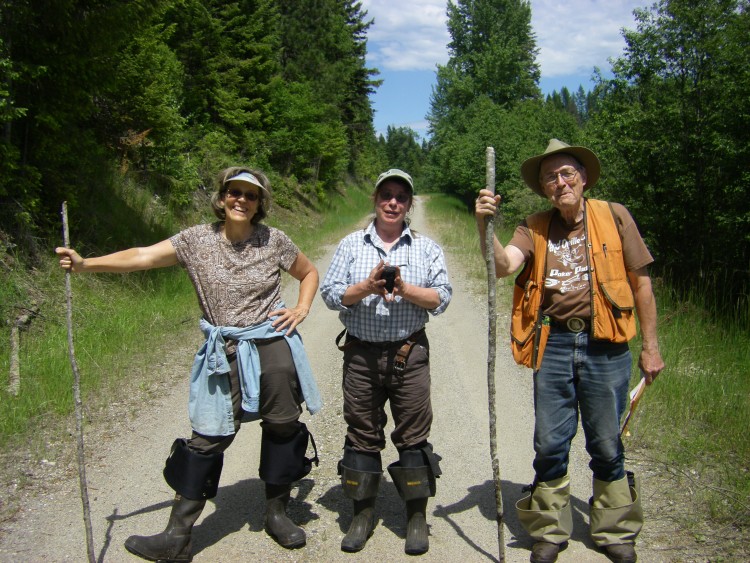 Volunteers Carol Mack, Meg Decker, Bill Fouts in Stevens County in search of the water avens (Geum rivale).