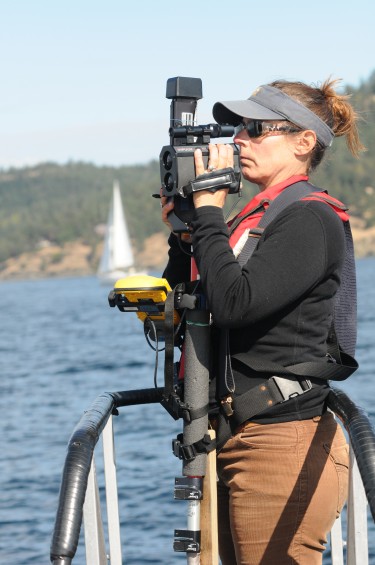 Deborah Giles of the University of California, Davis tracks nearby vessel traffic with a laser positioning system she developed.