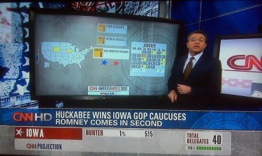 CNN News announces Mike Huckabee the winner of the 2008 Republican Iowa caucus. But winning Iowa does not always lead to the nomination, which that year went to Sen. John McCain.