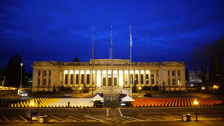 Forefront set up a temporary memorial at the state legislative building lawn with 1,111 markers representing the Washingtonians who died of suicide in 2014.