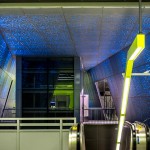 station interior with blue walls