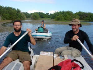 three people on water