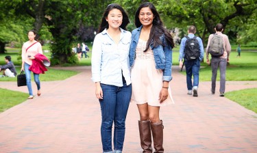 Christina Xiao, left, and Amber Amin graduated in June 2015 with degrees in informatics from the UW Information School. This year's cohort in Informatics is the largest yet, a record 40 percent of them women.