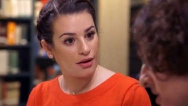 Actress Lea Michele is surprised to learn about her family roots from Devin Naar, UW assistant professor of International Studies and chair of the Sephardic Studies Program in the Stroum Center for Jewish Studies. The photo is from the May 1 season-ending episode of the TLC channel's show "Who Do You Think You Are?"