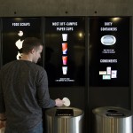 A new installation at PACCAR Hall by design professors Karen Cheng and Kristine Matthews tells users how much money has been saved by correctly sorting items for composting, recycling or sending to the landfill.
