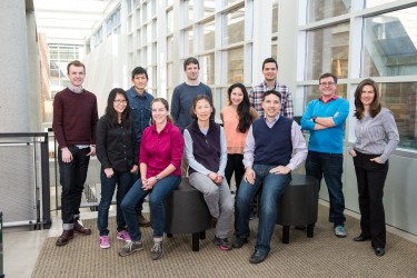 The Molecular Information Systems Lab research team (March 2016): Front (left to right): Bichlien Nguyen, Lee Organick, Hsing-Yeh Parker, Siena Dumas Ang, Chris Takahashi. Back (left to right): James Bornholt, Yuan-Jyue Chen, Georg Seelig, Randolph Lopez, Luis Ceze, Karin Strauss. Not pictured: Doug Carmean, Rob Carlson, Krittika d’Silva. Credit: Tara Brown Photography/University of Washington