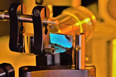 Photo of slide showing granular crystals