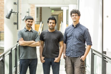 The SpiroCall research team includes (left to right) Shwetak Patel, Washington Research Foundation Endowed Professor of Computer Science & Engineering and Electrical Engineering at the UW; UW computer science and engineering doctoral student Mayank Goel; and UW electrical engineering doctoral student Elliot Saba.
