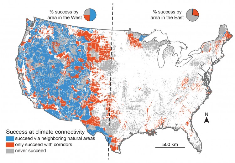 map showing different migration scenarios across US