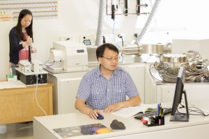 two researchers in clean-room lab