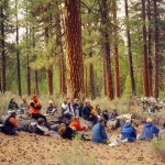 Jerry Franklin, far right, teaches a class in the forest.