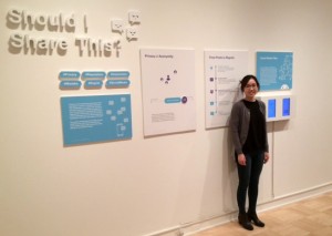 "Should I Share This?" a hypothetical mobile app by Jaewon Hwang, is a social media filter that would help users better control their postings. This is part of the UW's MFA-MDesign show at the Henry Art Gallery.