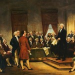 An image of artist Junius Brutus Stearns' painting of George Washington signing the U.S. Constitution at the Constitutional Convention of 1787. The University of Washington will hold its annual Constitution read-aloud event on Oct. 7 at Suzzallo Library.