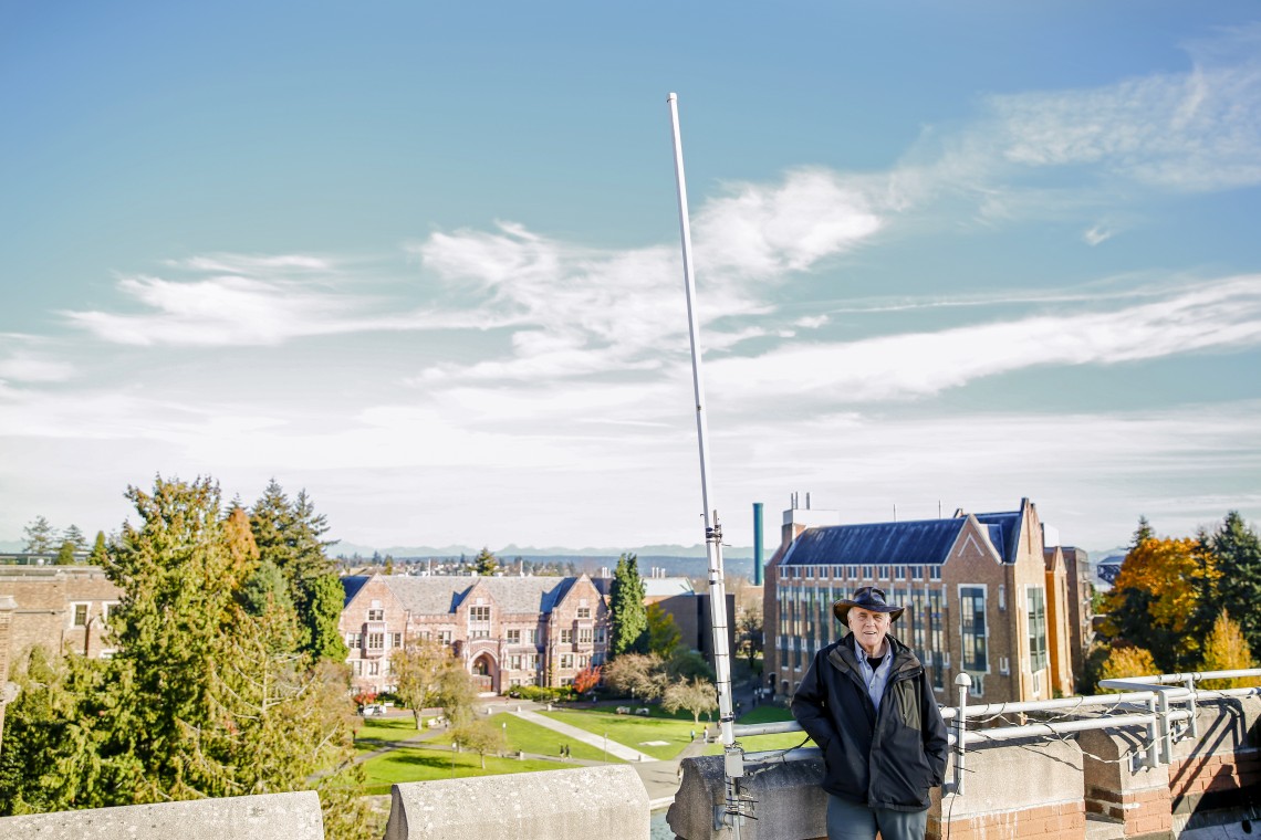 person standing on roof