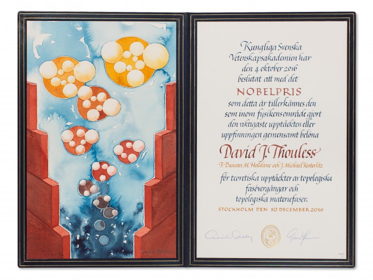 Nobel diploma for David James Thouless.