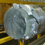 closeup of ice core in drill